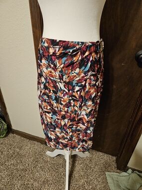 Anne Klein Multicolor Leaf-Print Pencil Skirt